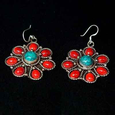 Coral And Turquoise Earring