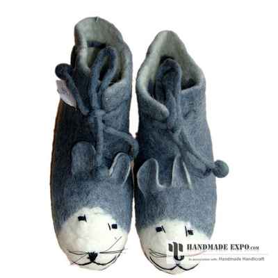 Cat Face Felt Boots With Laces