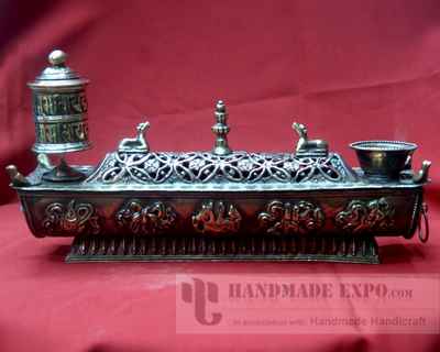 Incense Burner With Prayer Wheel And Oil Lamp