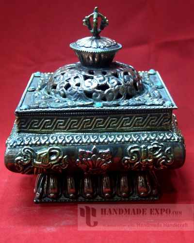 Square Hanging Metal Incense Burner, [oxidized], [hanging & Swinging], Makal