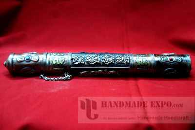 Cylinderical Brass Incense Holder With Ashtamangala