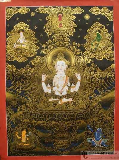 Chenrezig Thangka With Vajrapani And Manjushri