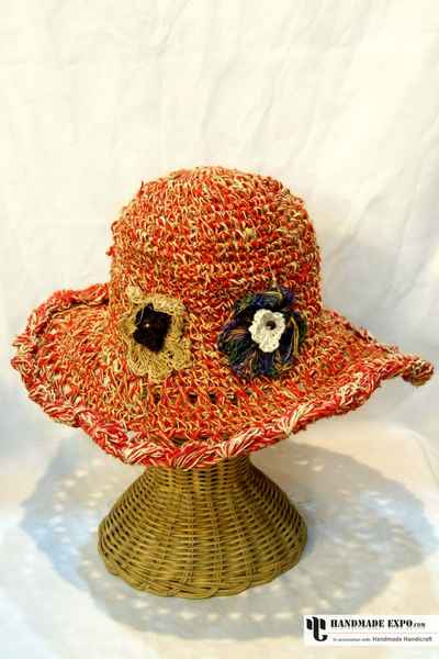 Pink Hemp Hat With Flower Design
