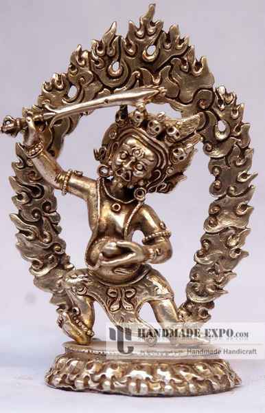 Mahakala Two Arms Statue, full Silver Plated