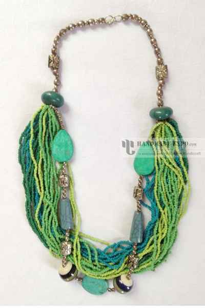 Mix Beads And Stone Yak Bone Necklace, Handmade In Nepal