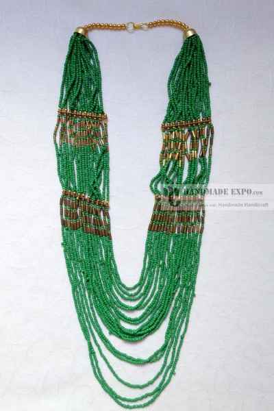 Beads And Metal Beads Yak Bone Necklace, Handmade In Nepal