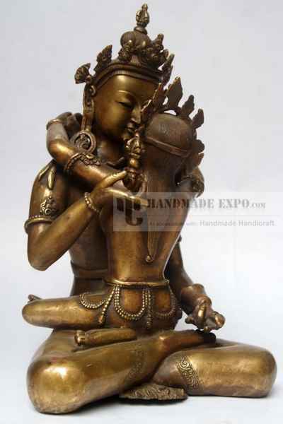 Buddhist Statue Of Vajrasattva With Consort, [shakti], Yab-yum [bronze Finishing]