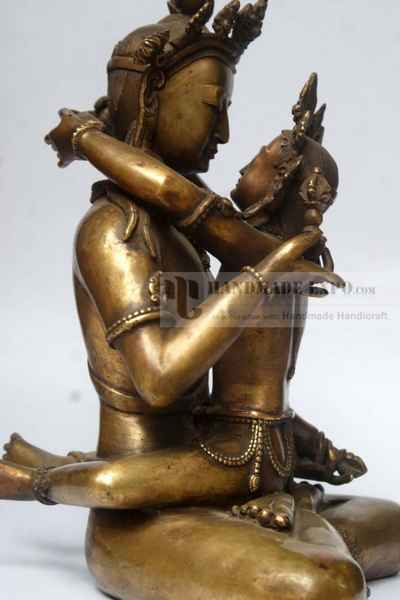 Buddhist Statue Of Vajrasattva With Consort, [shakti], Yab-yum [bronze Finishing]