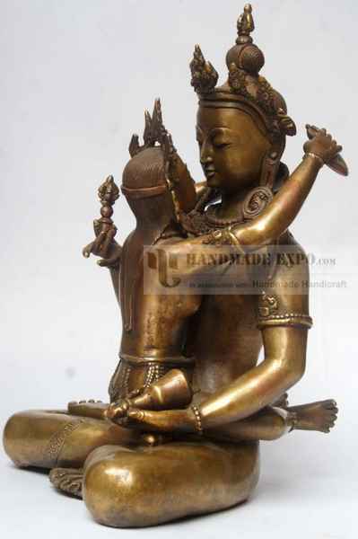 Buddhist Statue Of Vajrasattva With Consort, [shakti], Yab-yum [bronze Finishing]