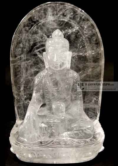 Clear Crystal Shakyamuni Buddha Statue On Throne
