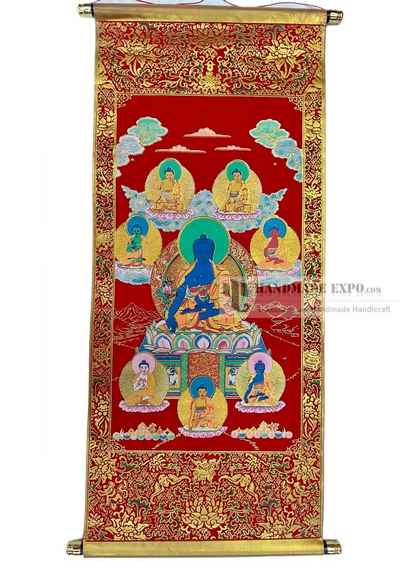 Medicine Buddha Scroll Embossed Screen Print