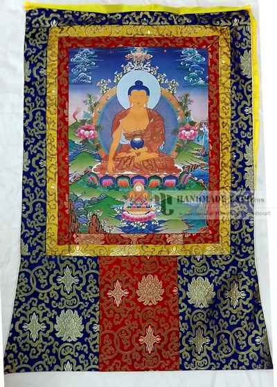 Shakyamuni Buddha Printed Thangka With Brocade