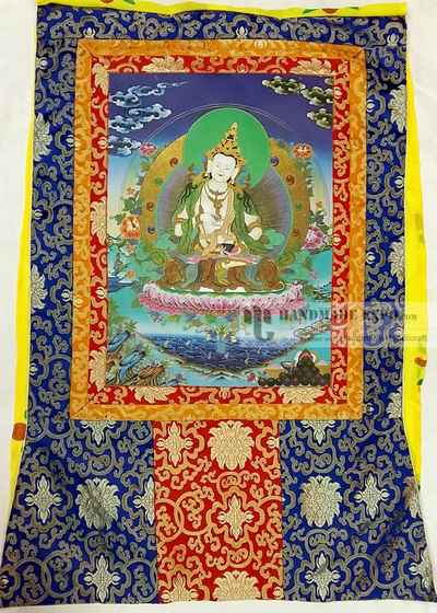 Vajrasattva Printed Thangka With Brocade