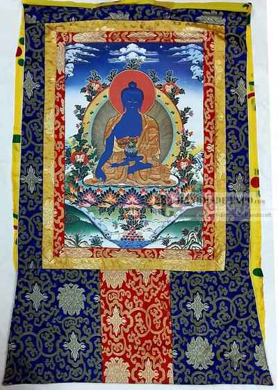 Medicine Buddha Printed Thangka With Brocade