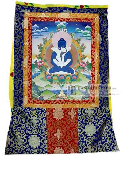 Samantabhadra Printed Thangka With Brocade