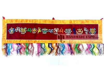 Embroidery Horizontal Brocade Of Ashtamangala And Om Mani Padme Hum