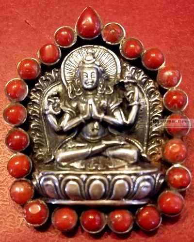 Chenrezig Coral And Silver Pendant