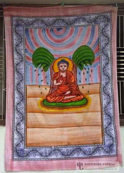 Painted Buddha Design Batik Bed Sheet