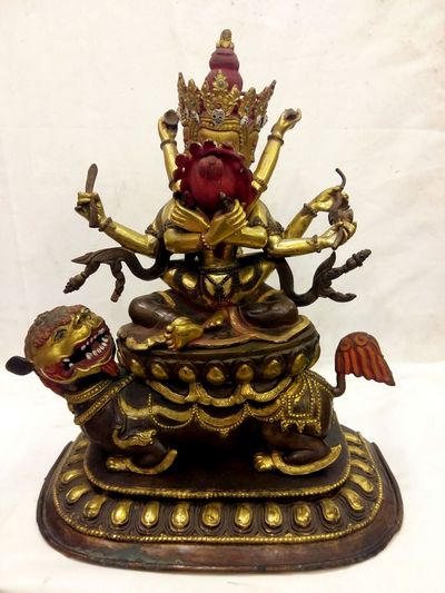 Old 6 Arms Vajrasattva With Consort, [shakti], Yab-yum Partly Gold Plated Statue, [sold]