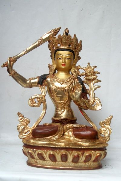 [best Price], Manjushri Copper Partly Gold Plated Statue, For A Gift, Altars And Buddhist Ritual