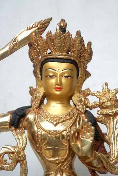 [best Price], Manjushri Copper Partly Gold Plated Statue, For A Gift, Altars And Buddhist Ritual