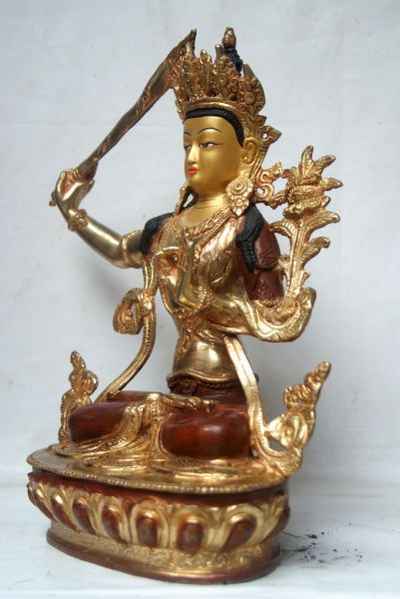 [best Price], Manjushri Copper Partly Gold Plated Statue, For A Gift, Altars And Buddhist Ritual
