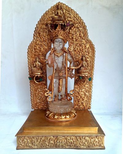 Crystal Padmapani Lokeshvara [with Gold Plated], Metal Background And Base