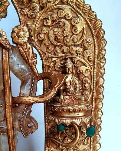 Crystal Padmapani Lokeshvara [with Gold Plated], Metal Background And Base