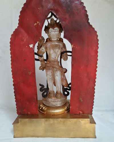 Crystal Padmapani Lokeshvara [with Gold Plated], Metal Background And Base
