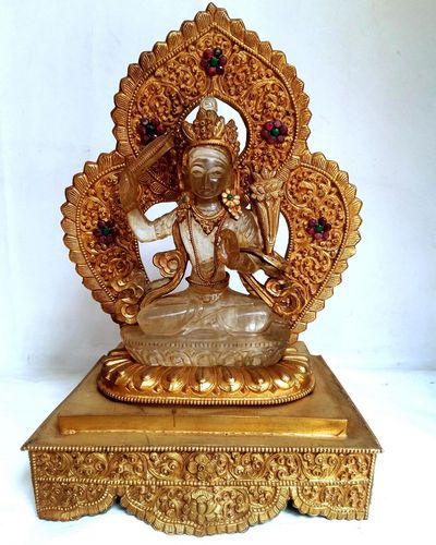 Crystal Manjushri [with Gold Plated], Metal Background And Base