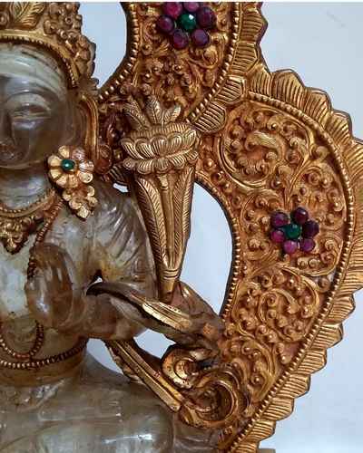 Crystal Manjushri [with Gold Plated], Metal Background And Base