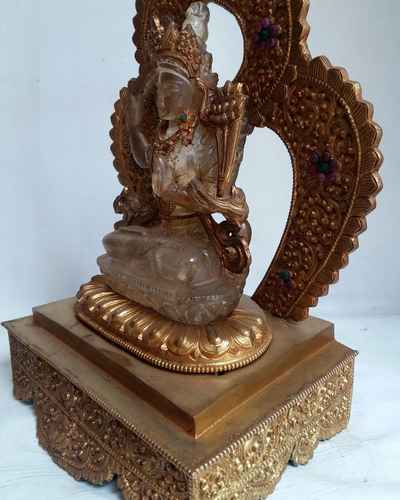 Crystal Manjushri [with Gold Plated], Metal Background And Base