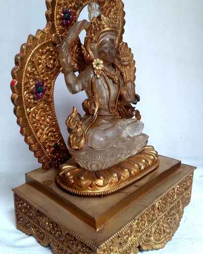 Crystal Manjushri [with Gold Plated], Metal Background And Base