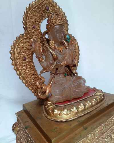 Crystal Chenrezig [with Gold Plated], Metal Background And Base