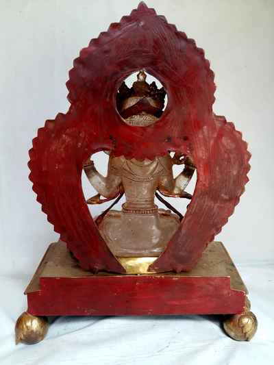 Crystal Chenrezig [with Gold Plated], Metal Background And Base