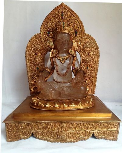 Crystal Yellow Jambhala With [fire Gold Plated], Metal Background And Base