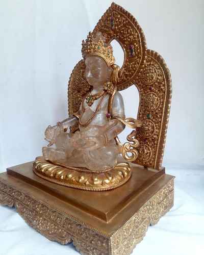 Crystal Yellow Jambhala With [fire Gold Plated], Metal Background And Base