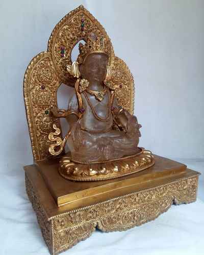 Crystal Yellow Jambhala With [fire Gold Plated], Metal Background And Base