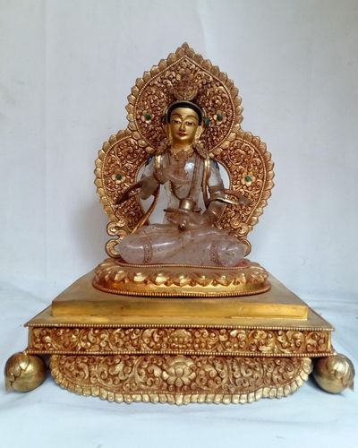 Crystal Vajrasattva With [fire Gold Plated], Metal Background And Base