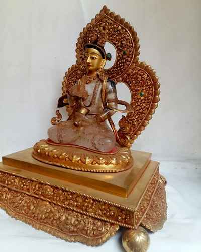 Crystal Vajrasattva With [fire Gold Plated], Metal Background And Base