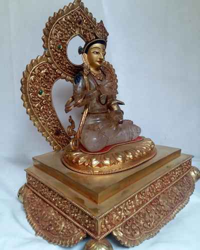 Crystal Vajrasattva With [fire Gold Plated], Metal Background And Base