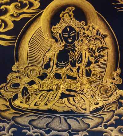 Black And Gold Lion Jambhala[lion Namtose Vaisravana Jambhala] Tibetan Thangka Painting