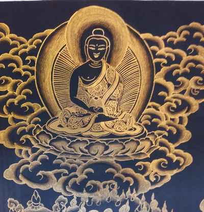 Black And Gold Lion Jambhala[lion Namtose Vaisravana Jambhala] Tibetan Thangka Painting