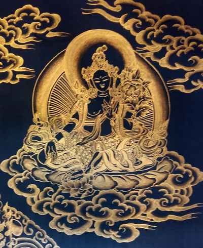 Black And Gold Lion Jambhala[lion Namtose Vaisravana Jambhala] Tibetan Thangka Painting