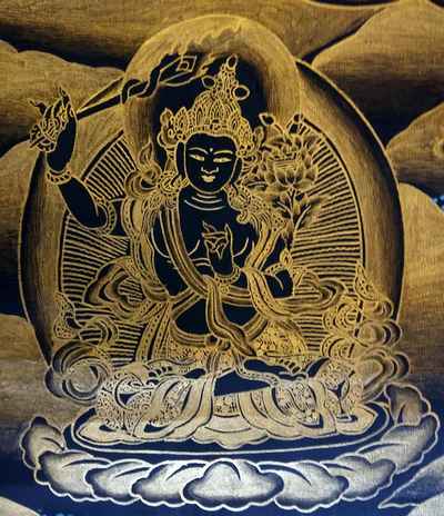 Black And Gold Lion Jambhala[lion Namtose Vaisravana Jambhala] Tibetan Thangka Painting