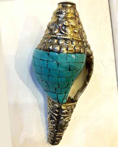 Small Tibetan Conch Shell With Metal And Stone Setting