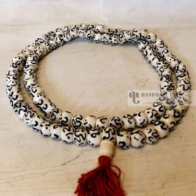 Yak Bone With Om Design 108 Prayer Beads Mala