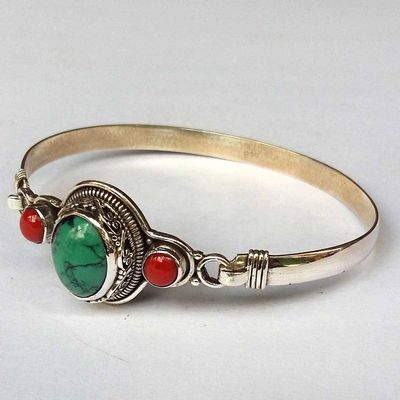 Sterling Silver Bracelet With Turquoise And Coral Stone