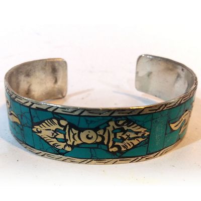 Dorje Metal Bracelet With Green Stone Paint