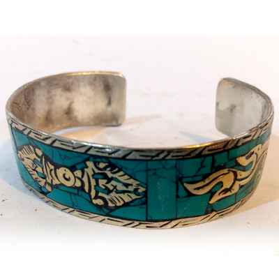 Dorje Metal Bracelet With Green Stone Paint